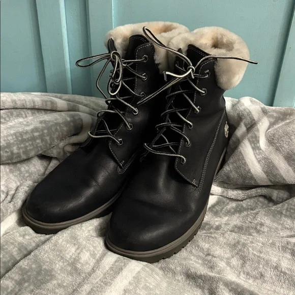 Timberland Women's Black & White High Top Leather Winter Boots - Picture 2 of 11